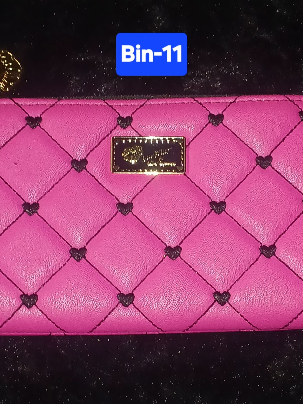 Betsey Johnson Hot Pink Quilted Heart Wallet with Gold Plaque
